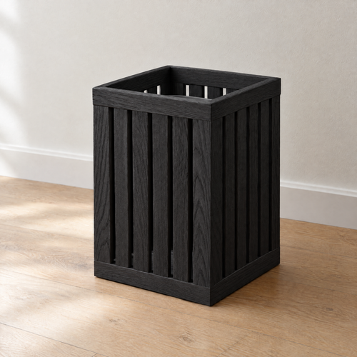 Open slatted paper bin in black-stained ash