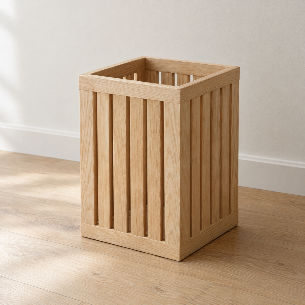 Open slatted paper bin in natural oiled ash