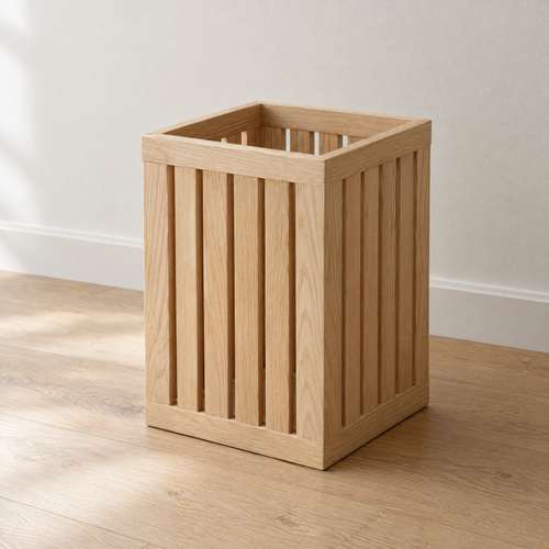 Open slatted paper bin in natural oiled ash